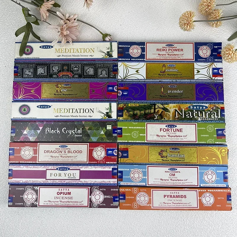 5BOX NAG Champa Indian Incense Set – Satya Handmade Sticks with 6 Aromatic Scents for Home & Meditation