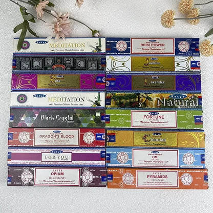5BOX NAG Champa Indian Incense Set – Satya Handmade Sticks with 6 Aromatic Scents for Home & Meditation
