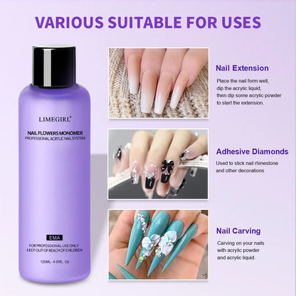 Limegirl Acrylic Nail Liquid Monomer - Large Capacity Nail Art DIY Crystal Powder Liquid for Professional Manicure