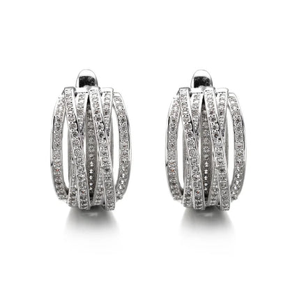 Huitan Silver Cross Hoop Earrings – Full Crystal Cubic Zirconia Statement Jewelry for Women