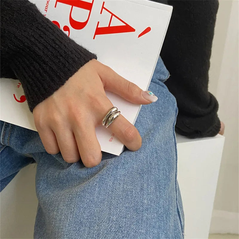 Gold & Silver Irregular Wave Ring — Handmade Geometric Adjustable Jewelry for Women