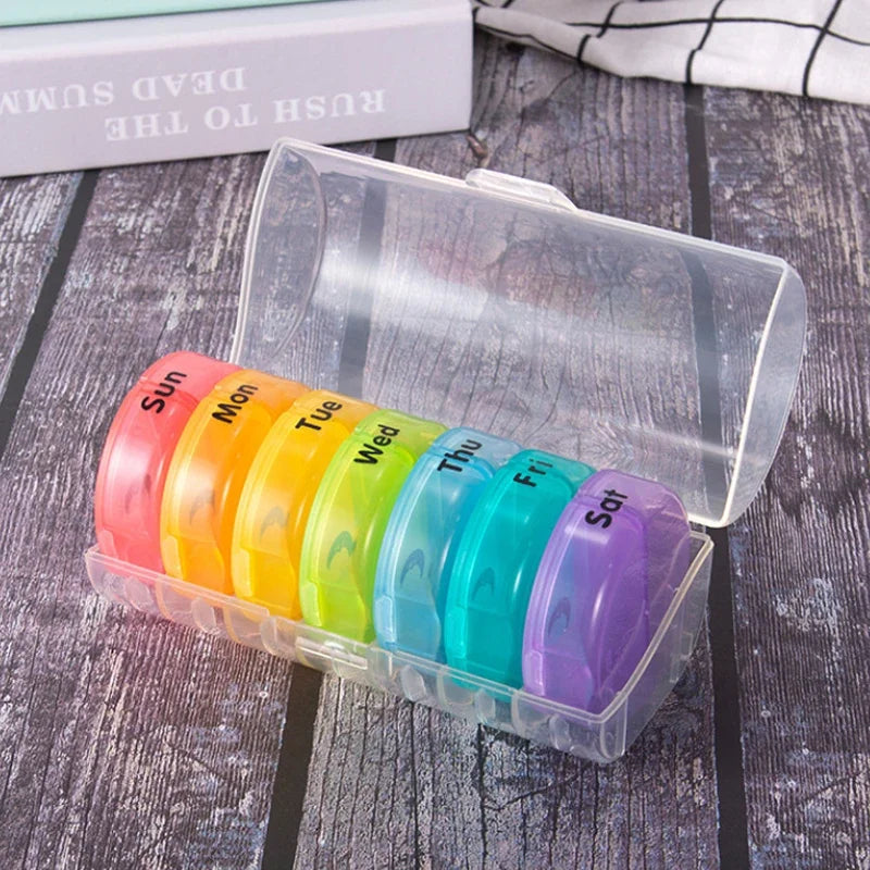 Rainbow 7-Day Pill Organizer — Portable Plastic Weekly Medicine Storage Box for Tablets