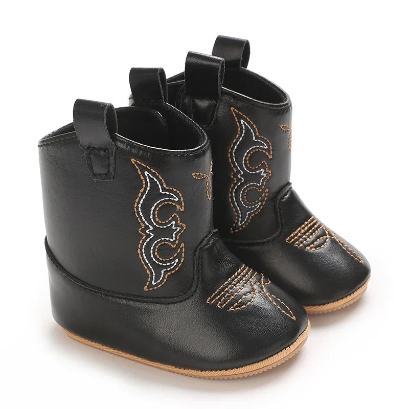 Western Cowboy Baby Boots - Soft Sole Embroidered Pre-Walker Shoes for Newborn Girls 0-18M
