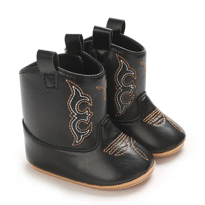 Western Cowboy Baby Boots - Soft Sole Embroidered Pre-Walker Shoes for Newborn Girls 0-18M
