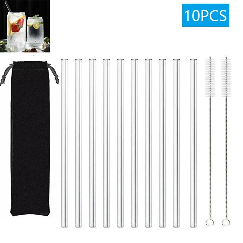 Eco-Friendly Reusable Glass & Metal Straws – 1/20PCS with Cleaning Brush for Smoothies, Milkshakes & Cocktails