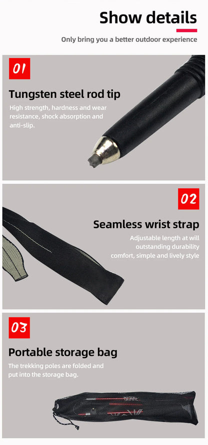 5-Section Foldable Trekking Pole – Portable Hiking Stick for Nordic, Elderly & Camping, Telescopic & Easy to Carry