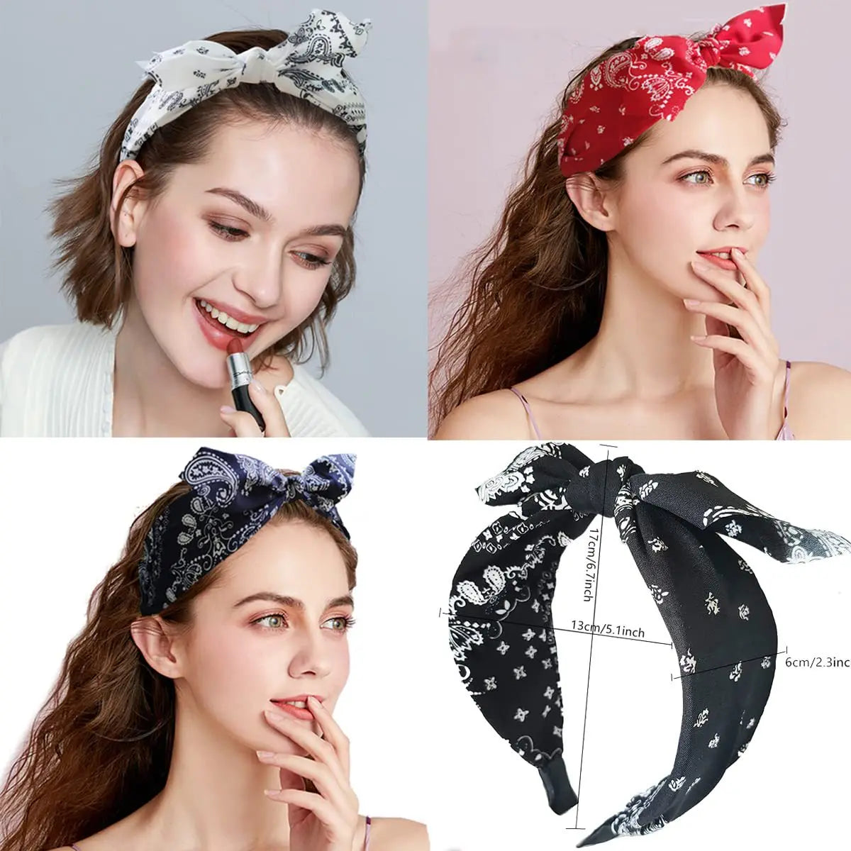 Fashion Paisley Bandana Headband — Knotted Bow Rabbit Ear Turban Hairwrap for Women & Girls