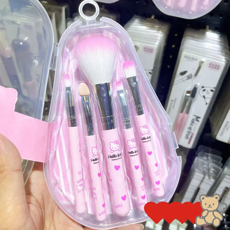 Sanrio Hello Kitty Makeup Brush Set - Anime Fashion Jewelry Blush, Eyebrow, Lip, Eyeshadow Brushes, Beauty Tools for Girls with Gift Box