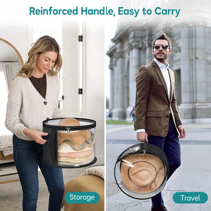 Foldable Hat Storage Bucket Bag – Travel Organizer with Handle & Clear Window for Wide Brim Hats