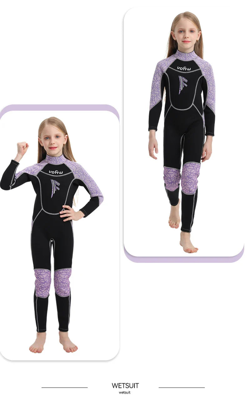 Children's 2mm/3mm Neoprene Wetsuit – One-Piece Long Sleeve Diving Suit for Cold Protection, Sunscreen, Surfing, Swimming & Snorkeling
