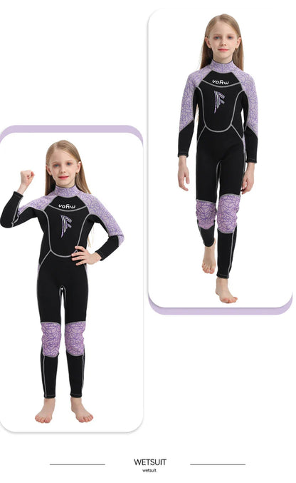Children's 2mm/3mm Neoprene Wetsuit – One-Piece Long Sleeve Diving Suit for Cold Protection, Sunscreen, Surfing, Swimming & Snorkeling