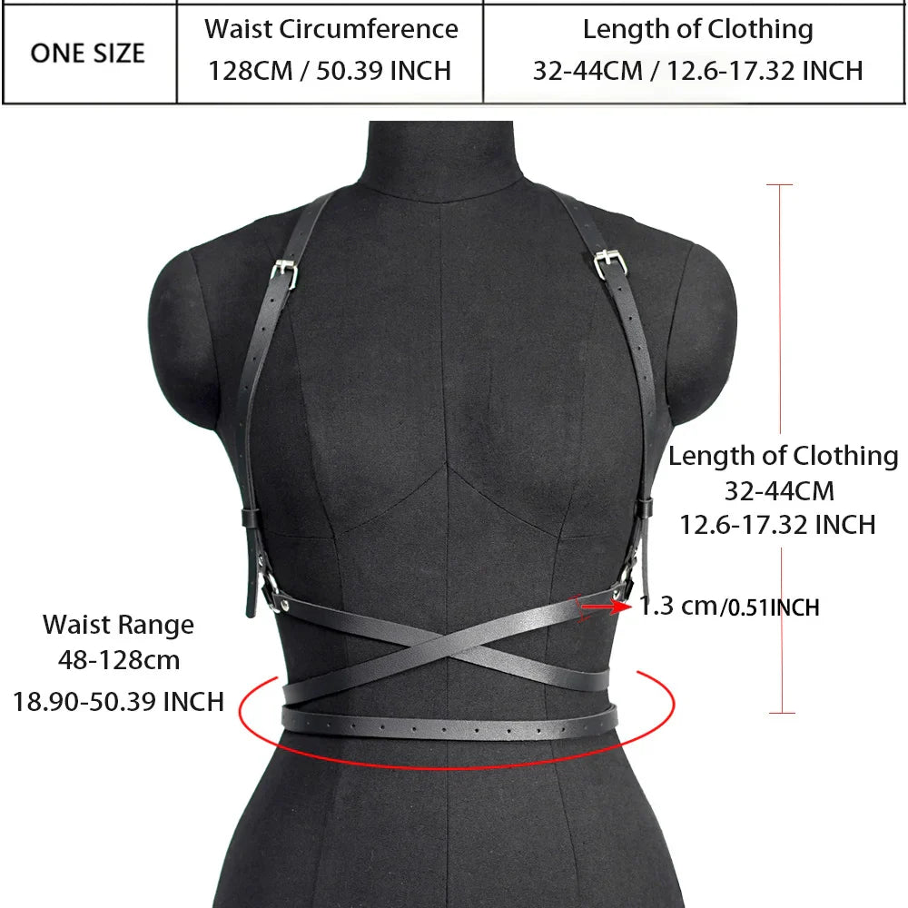 Fashion Leather Body Harness Belt – Gothic Corset Lingerie & Fetish Suspenders for Women