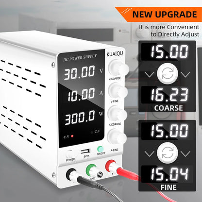 KUAIQU Adjustable DC Power Supply – Lab Bench 30V 10A, 60V 5A, 120V 3A with Preset Current & USB Interface