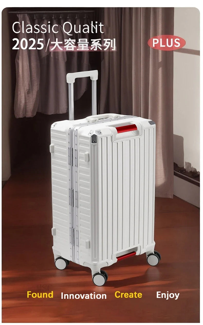 30-Inch Five-Wheel Aluminum Frame Suitcase — Multifunctional Cabin Luggage with Password Lock, USB Port & Cup Holder