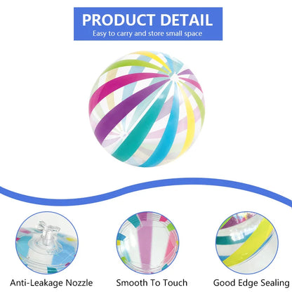 2-Pack 15.35-Inch Colorful Striped Transparent Inflatable Beach Balls — Fun Set for Beach & Pool Party Games