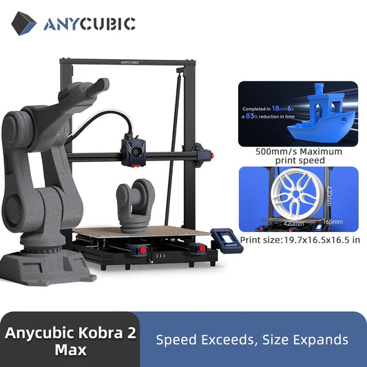 ANYCUBIC Kobra 2 Max Large 3D Printer – 500×420×420mm Build Size, 500mm/s Speed, Smart App Control
