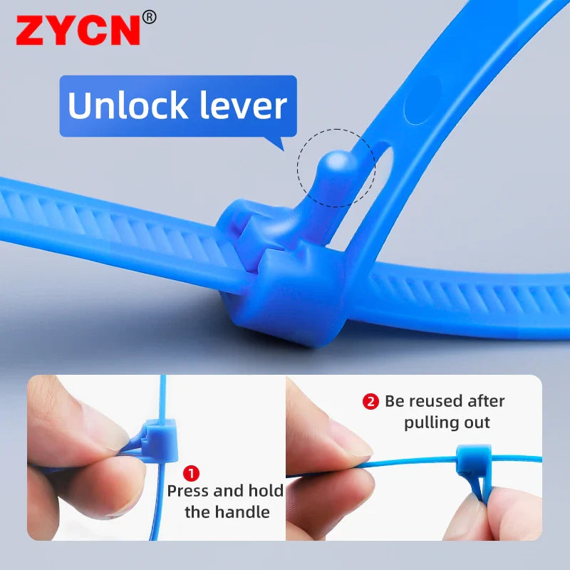 20pcs Plastic Reusable Cable Zip Ties: 8/10 Inch, 8*200/250/300/450 Sizes - Releasable Nylon, Recyclable Detachable Bundle
