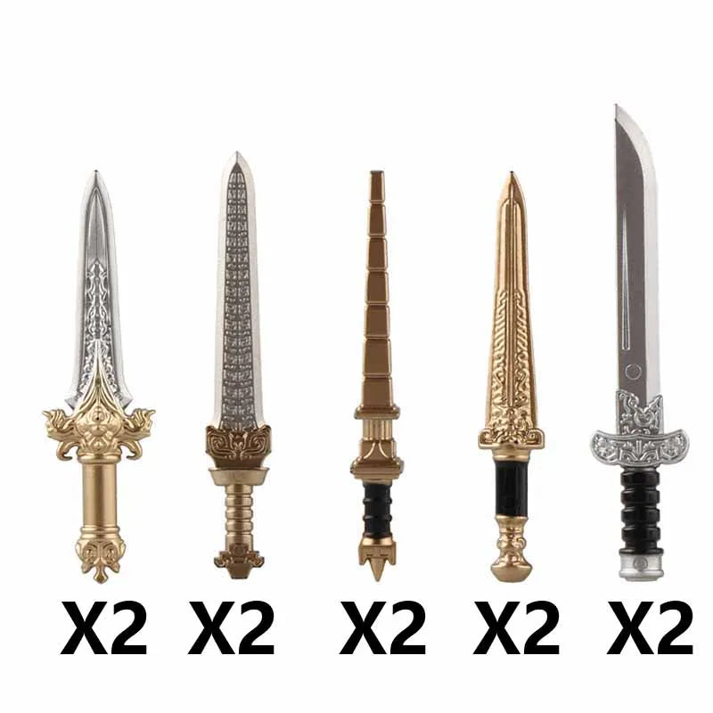 Medieval Figure Weapons Building Blocks Kit – King Sword, Lion Shield, Trident & Double-Edged Axe Battle Toy
