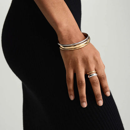 Vintage 18K Gold Plated Stainless Steel Ring – Double Line Irregular Open End Jewelry for Women