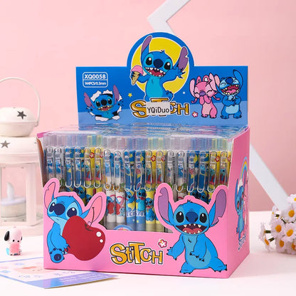 Disney 12pcs Stitch Gel Pens - Cute Cartoon 0.5mm Black Ink Pressing Pen, Stationery Gift for Students & Kids