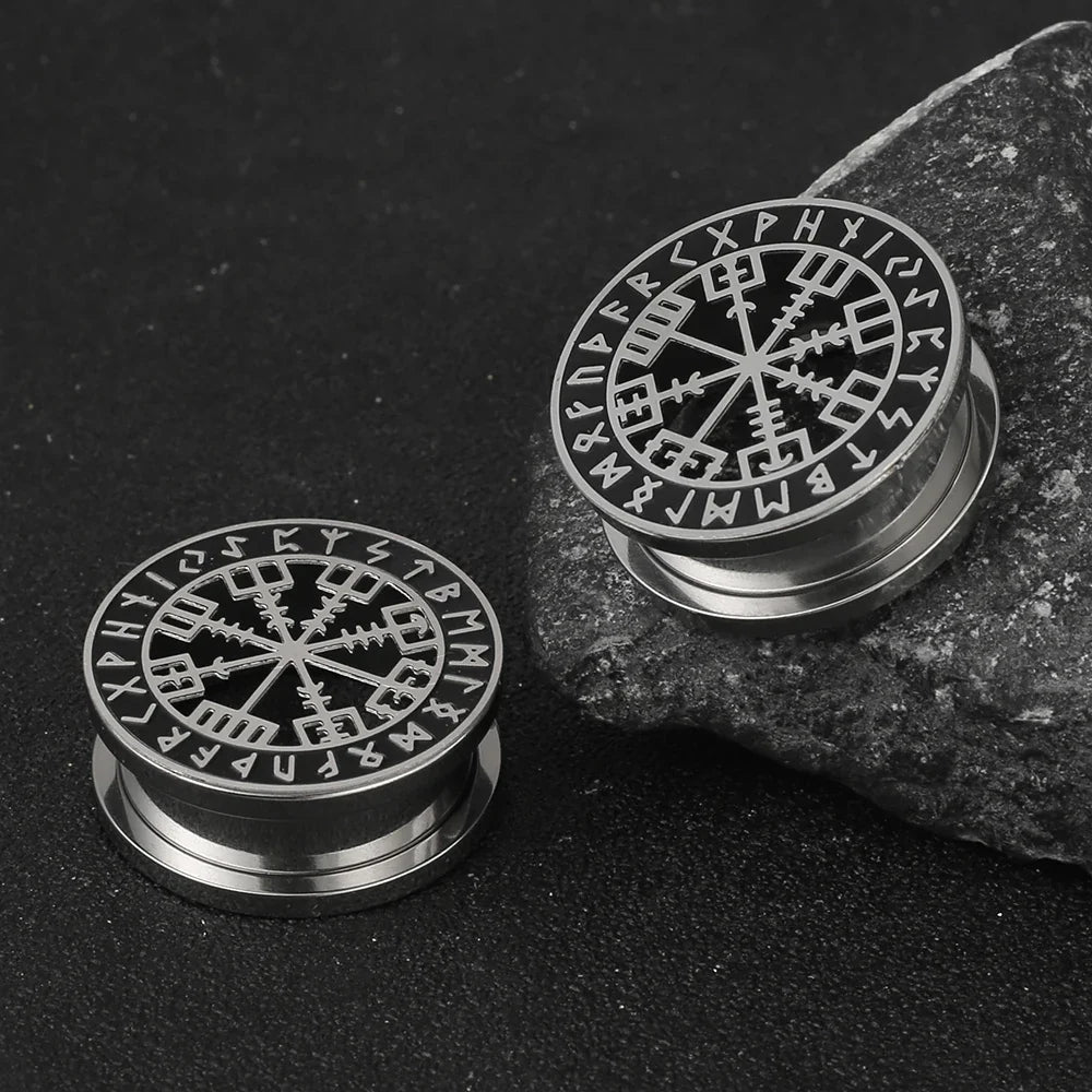 Casvort 2PCS Stainless Steel Ear Gauges – Viking Rune Plugs, Tunnels, Expanders for Piercing Jewelry