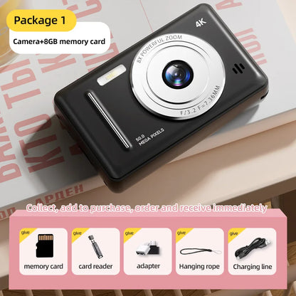 4K Retro CCD Portable Digital Camera – Entry-Level Dual Camera with Flash, 50MP, Auto Focus & Anti-Shake