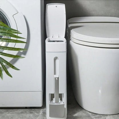 Bathroom Trash Can & Toilet Brush Combo - Space-Saving Slim Garbage Bin with Lid
