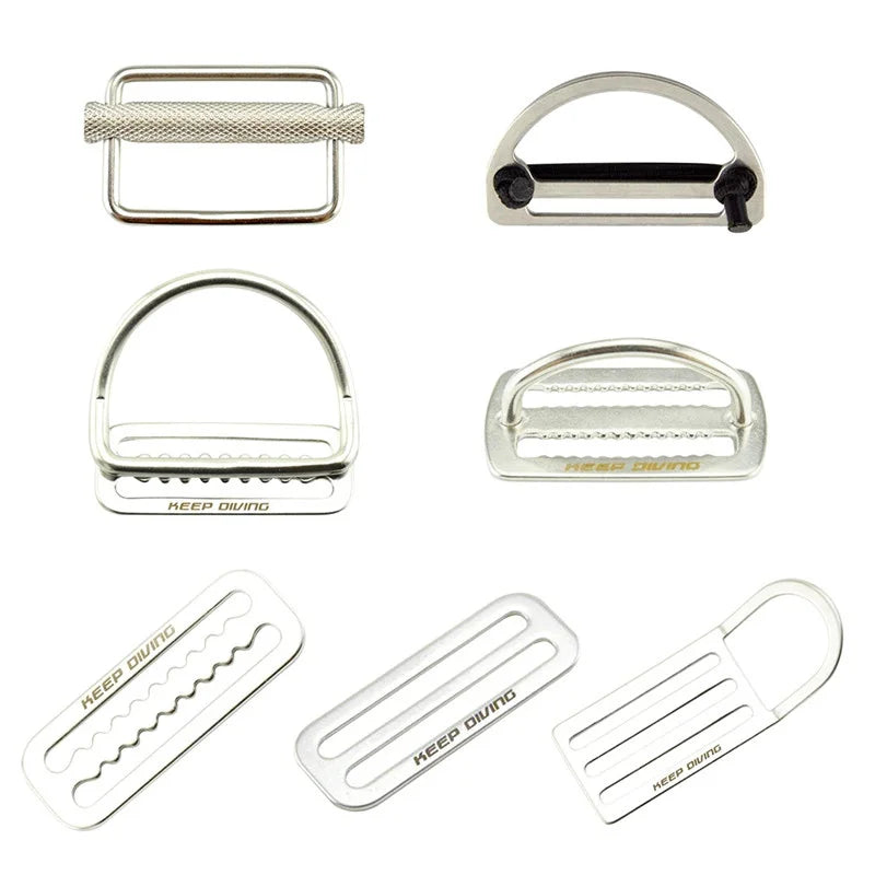 2" Stainless Steel Diving Weight Belt Buckle – Waist Slide Keeper with D-Ring, Webbing Harness Retainer for Freediving and Surfing
