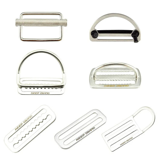 2" Stainless Steel Diving Weight Belt Buckle – Waist Slide Keeper with D-Ring, Webbing Harness Retainer for Freediving and Surfing