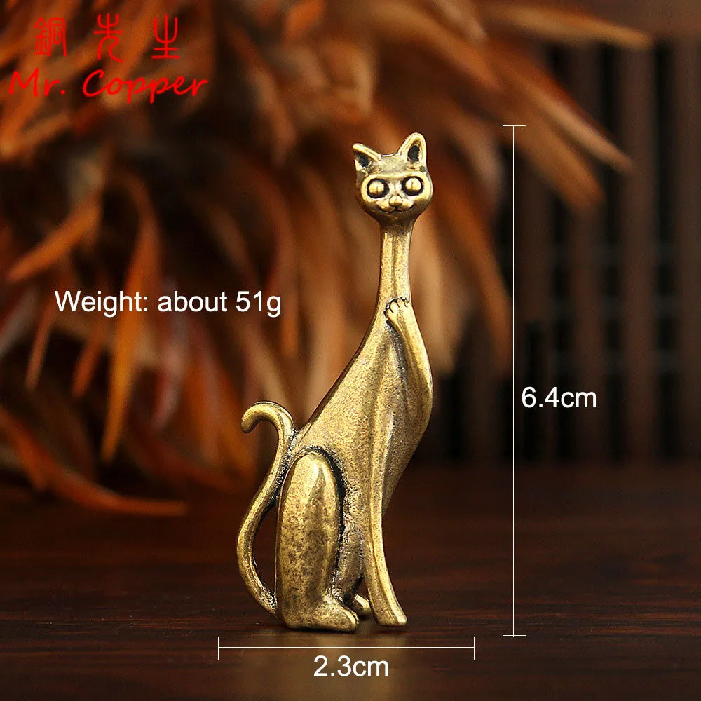Brass Cat Figurines - 7 Style Modern Retro Animal Mini Statues for Desktop, Home Decor & Craft Accessories