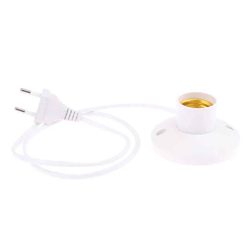 EU LED Stand Lamp Holder — E27 Bulb Plug Dome Socket with Cable Base for Table Lamps, Nightstands, and Lighting Accessories