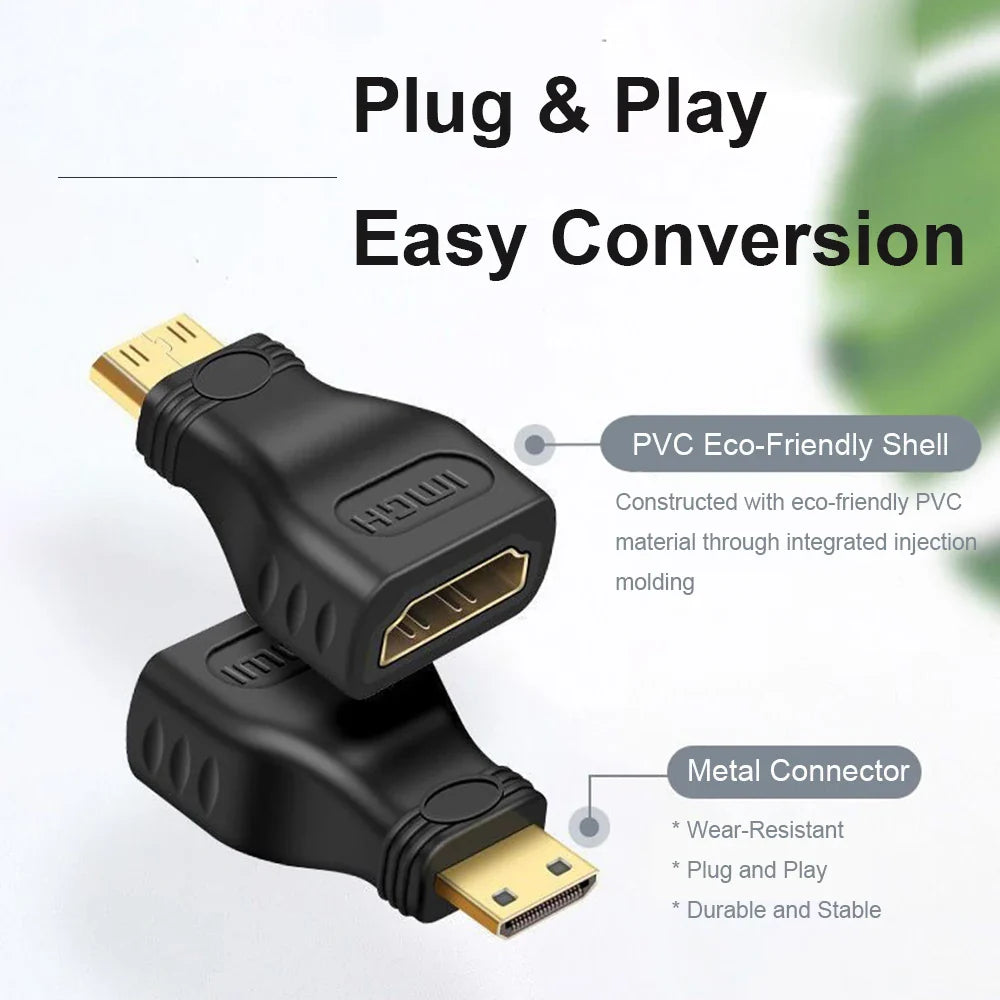 QGeeM Mini HDMI Male to HDMI Female Adapter - 1080P, 2K, 4K Converter for Mini PC, HDTV, HD Camera, Model 5504