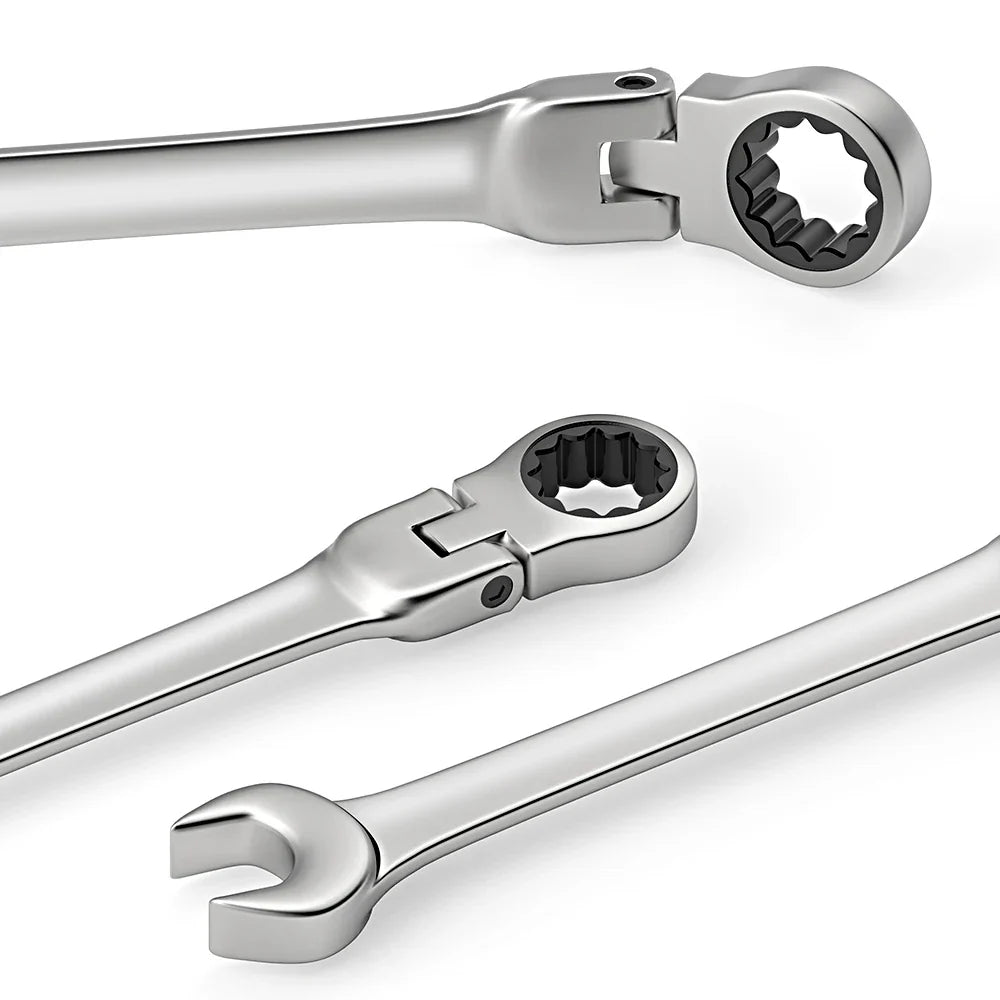 6-22mm Metric Ratcheting Combination Wrench Set – Flex Head Chrome Vanadium Steel Spanners with Carry Bag