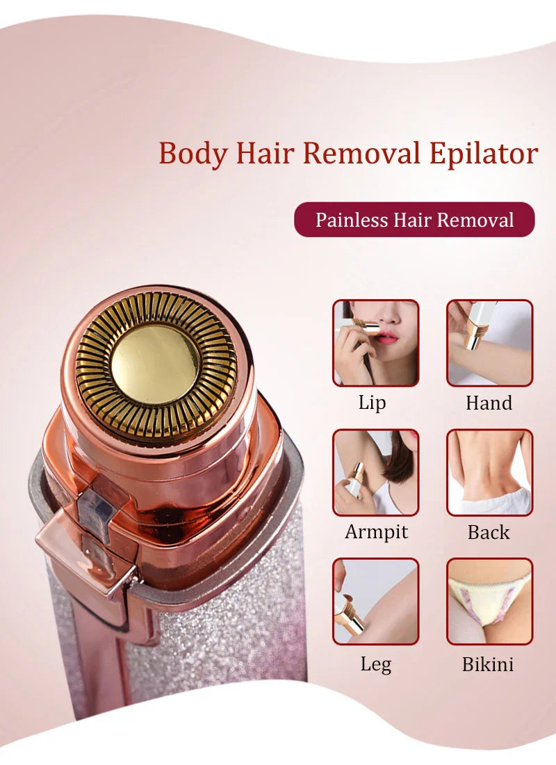 2-in-1 Rechargeable Electric Epilator & Eyebrow Trimmer – Mini Painless Hair Removal Razor for Body, Face & Lips