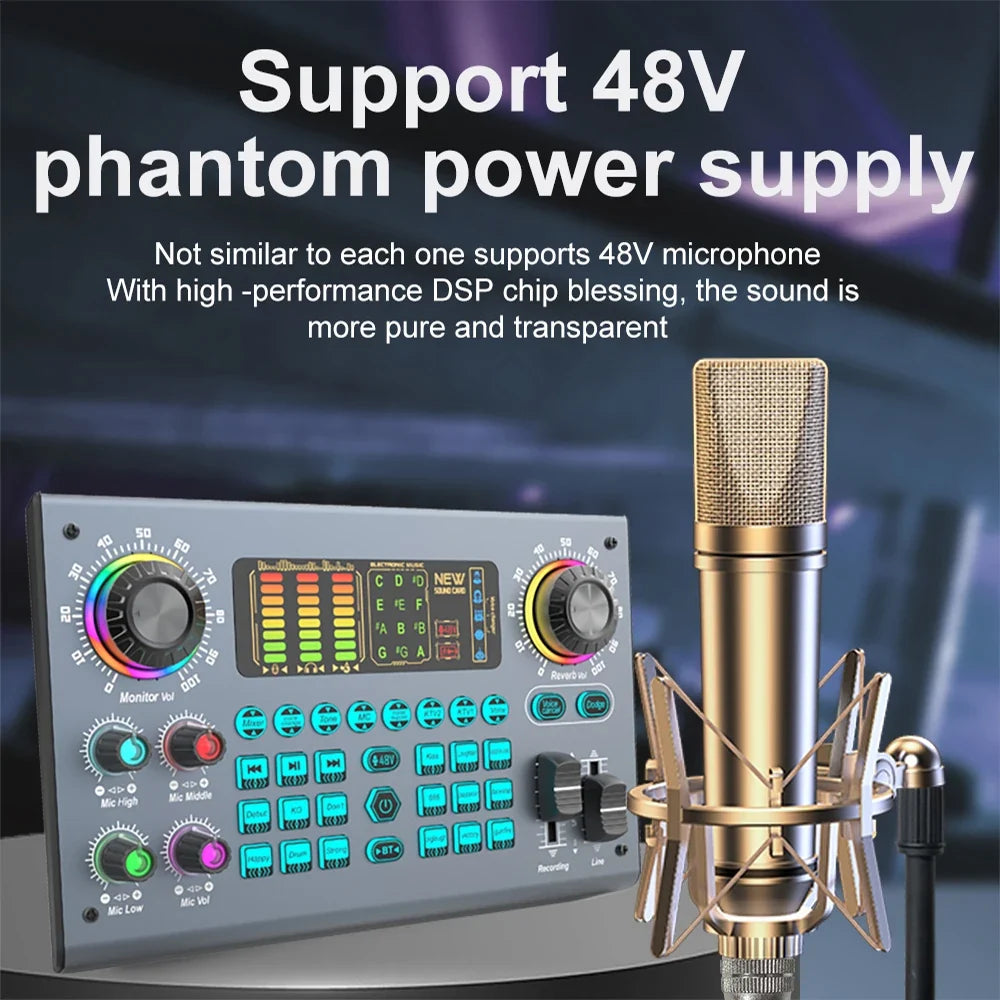 Zealsound Professional Podcast Sound Card Bundle - 48V XLR Microphone Audio Interface for PC Recording, Streaming, Singing & Gaming