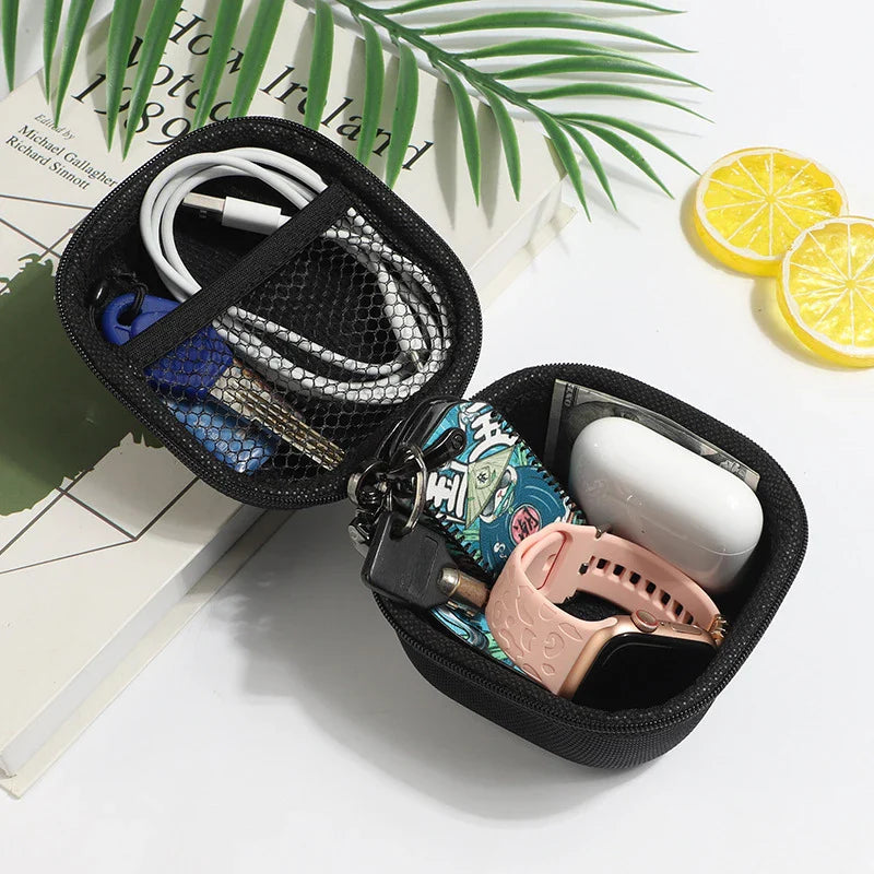 Portable Mini 3C Hard Shell Storage Bag - Artificial Leather Organizer for Earphones, Chargers, Data Cables, and U Disks