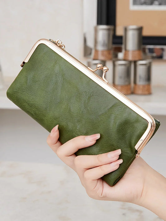 Solid Color Multi-Functional Long Wallet — Vintage Clutch Coin Purse & Women's Card Holder with Zipper