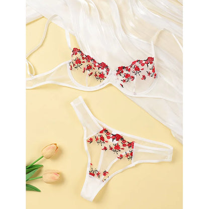 Sexy Lace Floral Lingerie Set for Women — Transparent Bra & Underwear Party Set, Sizes S-XL