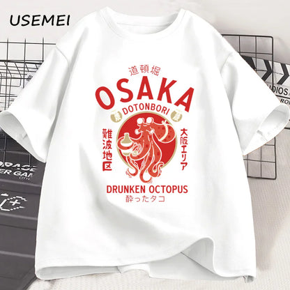 Osaka Dotonbori Drunken Octopus T-Shirt – Japanese Street Food Lover Vintage Cotton Graphic Tee