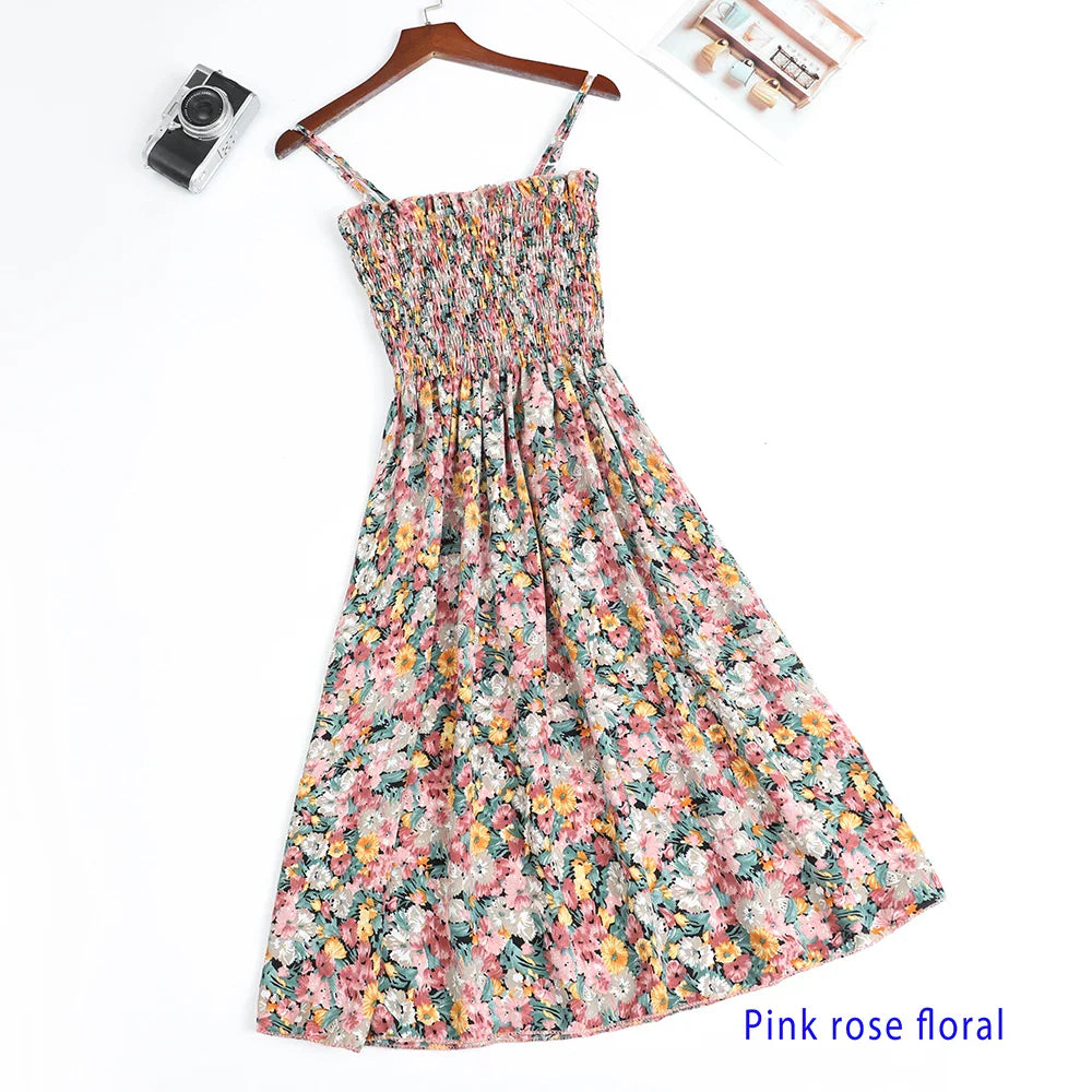 Women’s Summer Mini Dress – Casual Sleeveless Spaghetti Strap Chiffon Dress with Elastic High Waist