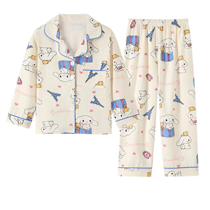 2pcs Kid's Cinnamoroll Pajamas Set - Long Sleeve Top & Pants, Kuromi Sanrio Print Loungewear for Girls