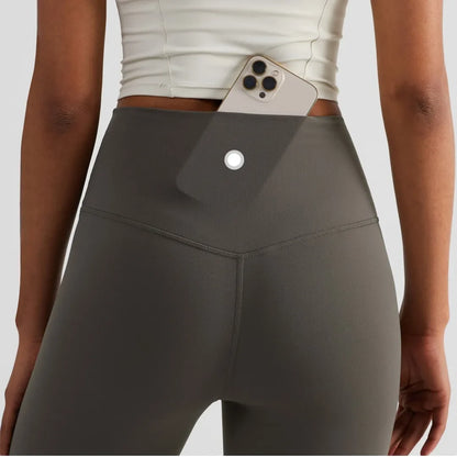 High Waist Women's Yoga Leggings - Solid Color Cropped Gym & Training Pants with Back Pocket