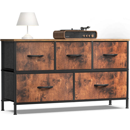 Living Room Display Cabinet – 5 Fabric Drawers with Steel Frame, Wardrobe Closet for Clothes Storage & Dresser