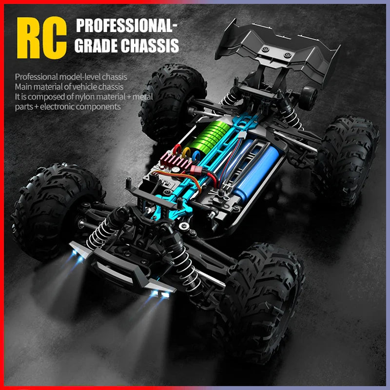 RC Off-Road 4x4 Brushless Car – 70KM/H High-Speed 1/16 4WD Monster Truck with LED Lights for Kids
