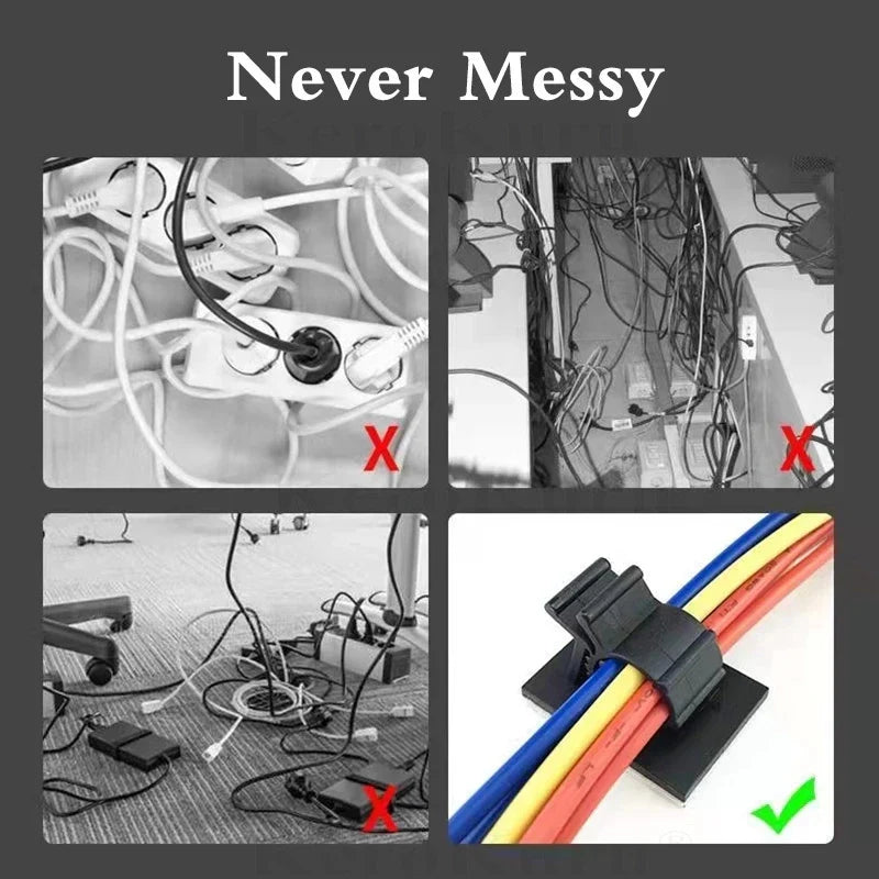 Self-Adhesive Cable Organizer Clips | Adjustable Cord Holder for Table, Car, PC, TV | Wire Management Clamp for Charging - Easy Cable Winder