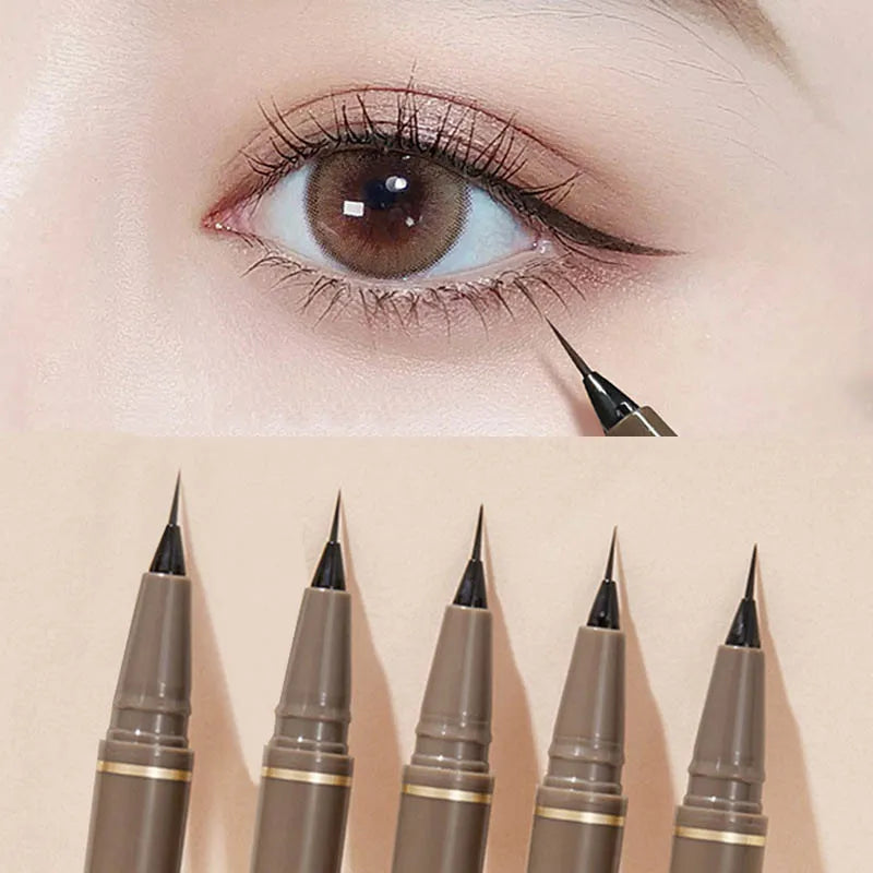 Ultra-Thin Eyeliner Pen — Black & Brown Waterproof Eyelash Liner for Silkworm Eye Makeup, Long-Lasting Smooth Pencil