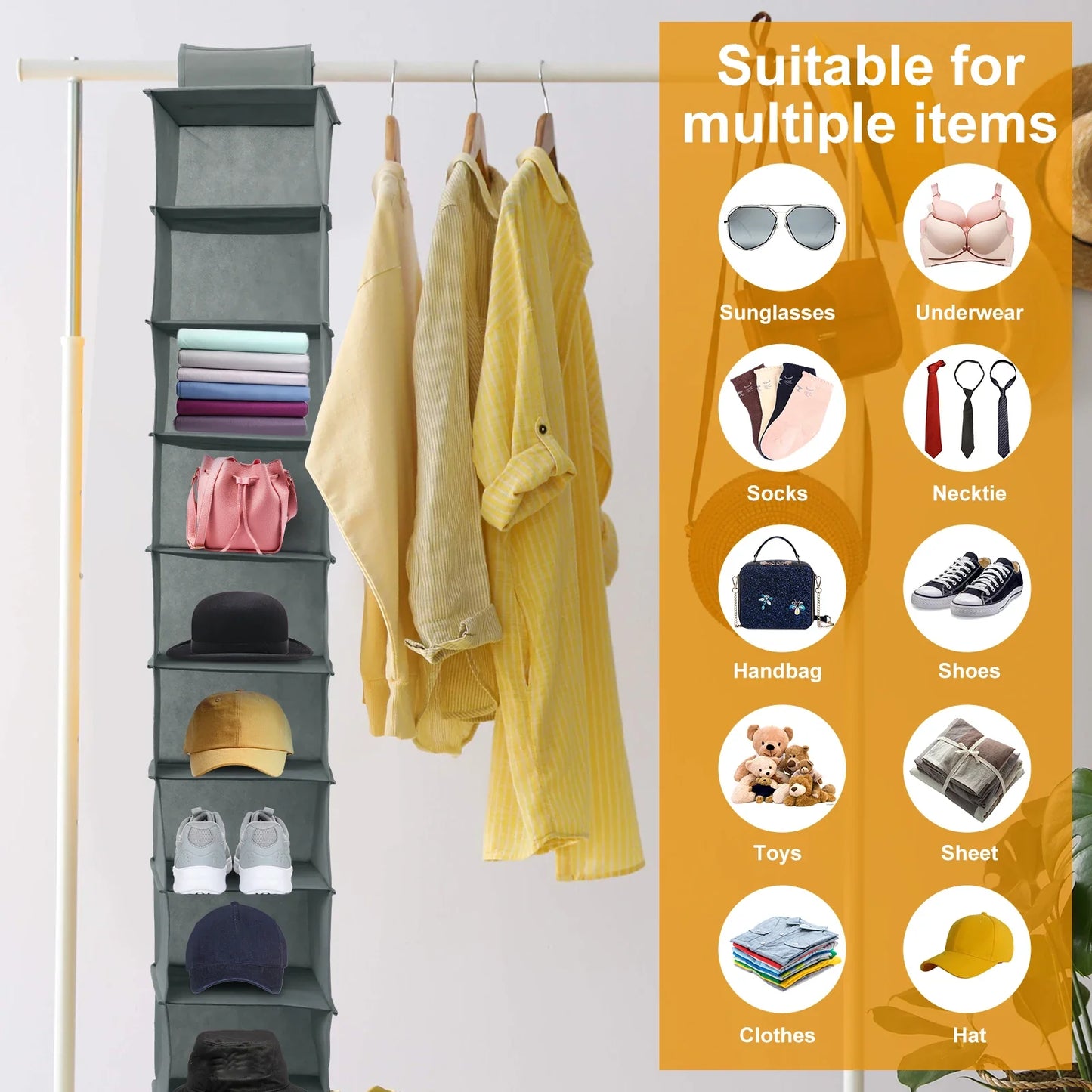 10-Layer Foldable Hanging Shoe Organizer – Non-Woven Space-Saving Shoe Rack for Home Bedroom Closet