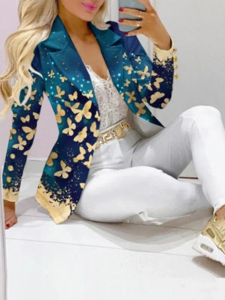 CM.YAYA Women’s Paisley Butterfly Blazer & Pants Set – Elegant 2-Piece Autumn Winter Street Style Outfit