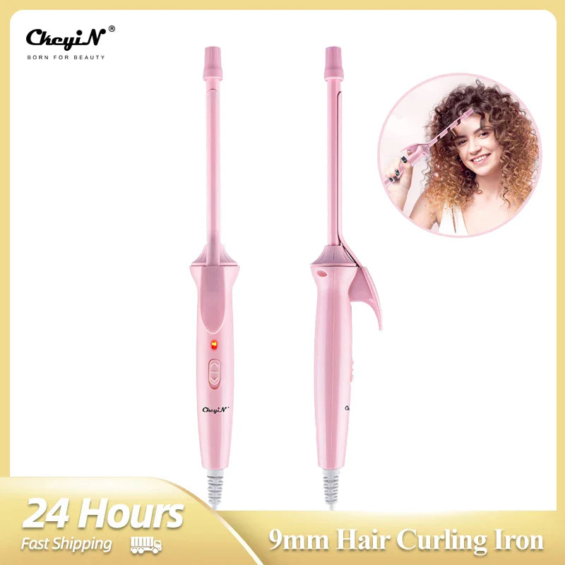 Style with Precision: CkeyiN Mini 9mm Hair Curling Iron - Professional Ceramic Electric Curler Wand for Salon-Quality Curls