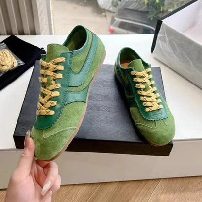 2025 New German Training Shoes for Women, Genuine Leather Lace-up Sneakers, Retro Flat Forrest Gump Style, Large Size